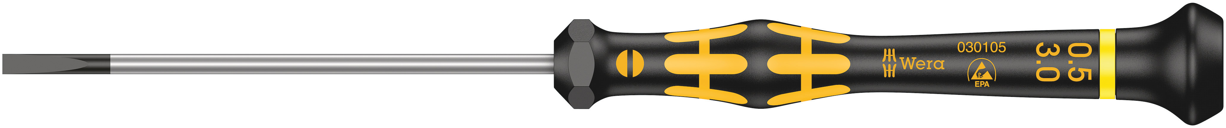 Wera Slotted Precision Screwdriver, 3 mm Tip, 80 mm Blade, 177 mm Overall