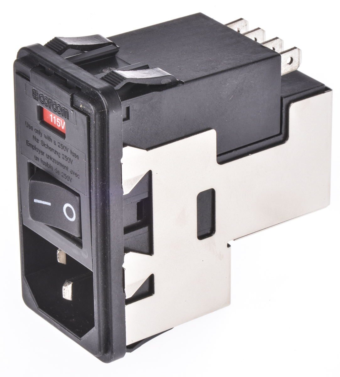 TE Connectivity 10A, 120 V ac, 250 V ac Male Snap-In IEC Filter 2 Pole 5-6609107-3, Spade 2 Fuse