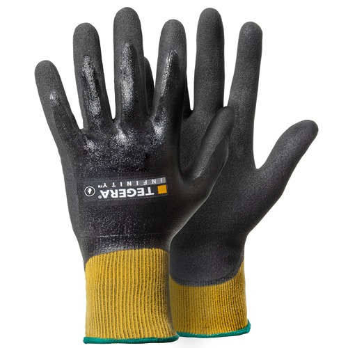 Tegera 6 Yellow, Black Spandex, Nylon Work Gloves, Size 9, Nitrile Foam, Smart Power Selector, Nitrile Coating
