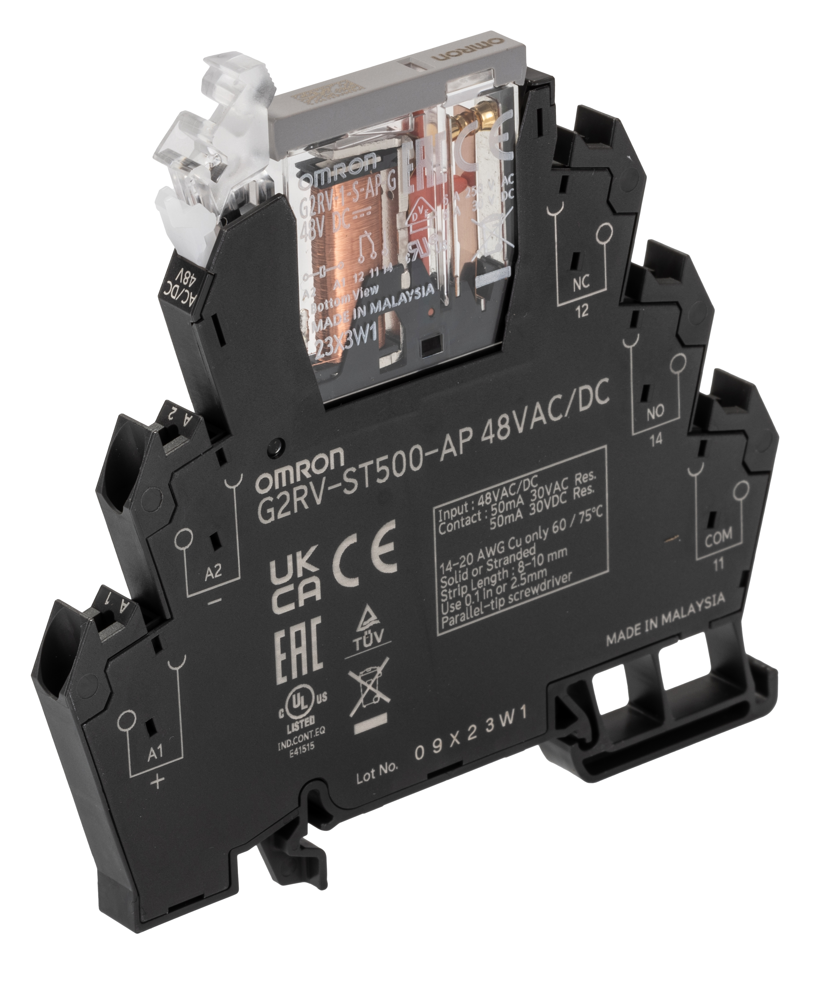 Omron G2RV-ST Series Electromechanical Interface Relay, DIN Rail Mount, 48V ac/dc Coil, SPDT, 1-Pole, 50mA Load