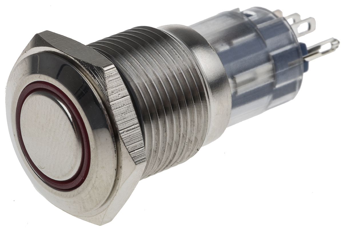 RS PRO Illuminated Push Button Switch, Latching, Panel Mount, 16mm Cutout, SPDT, Red LED, 250V ac, IP65, IP67