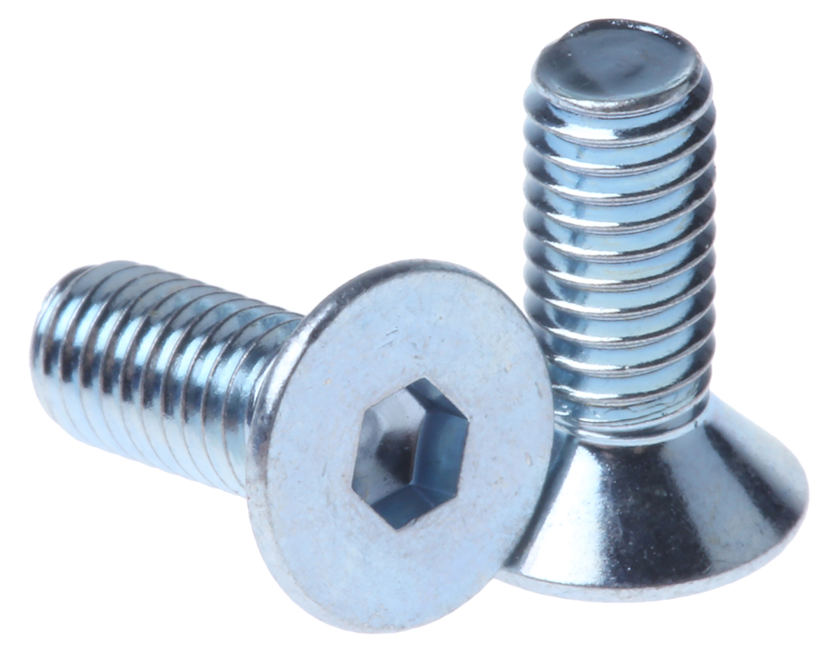 RS PRO Bright Zinc Plated Steel Hex Socket Countersunk Screw, DIN 7991, M3 x 8mm