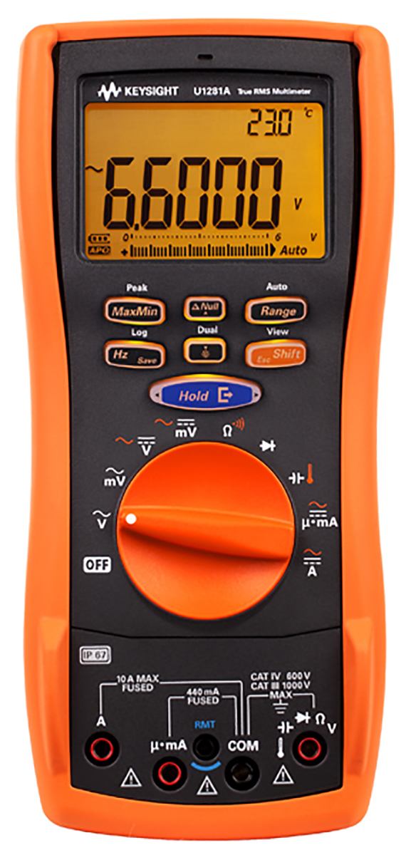 Keysight Technologies U1281A Handheld Digital Multimeter, True RMS, 10A ac Max, 10A dc Max, 1000V ac Max - UKAS