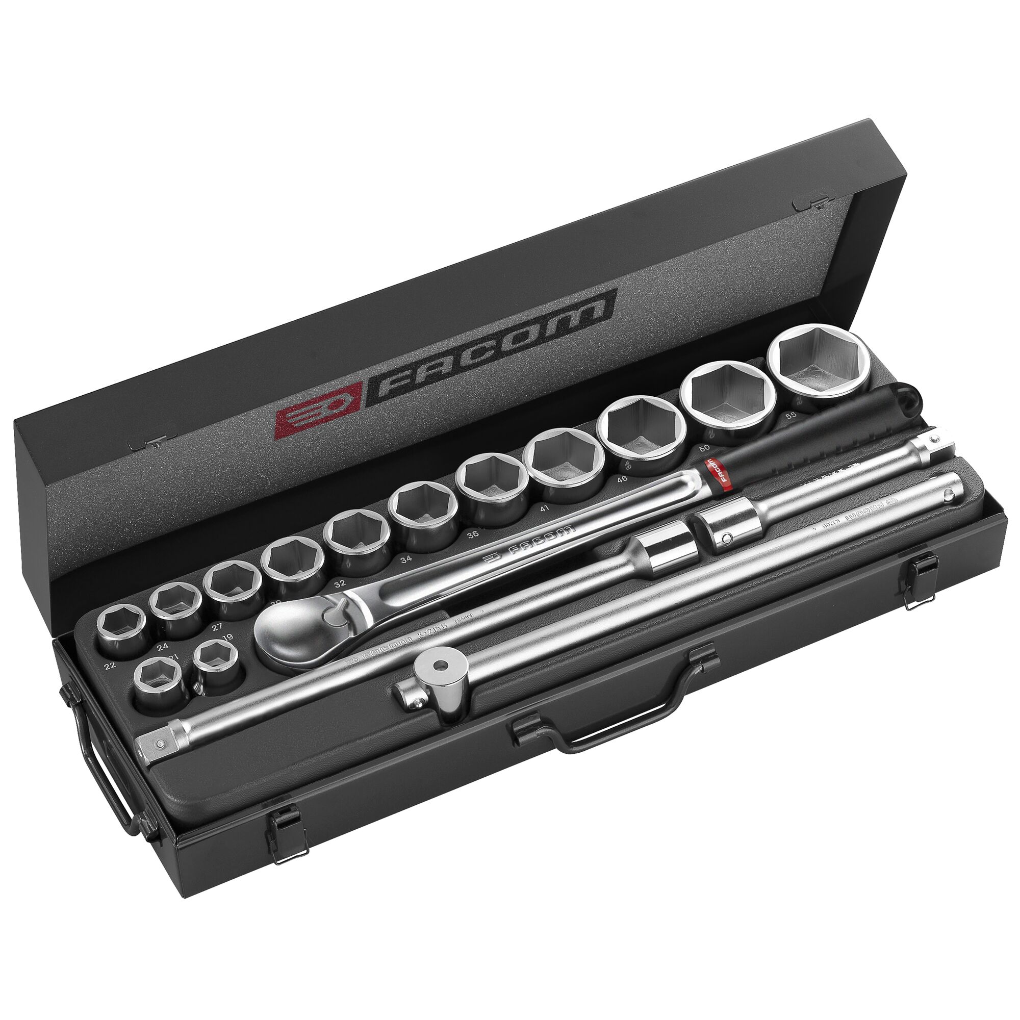 Facom 17-Piece Metric 3/4 in Standard Socket Set with Ratchet, 6 point