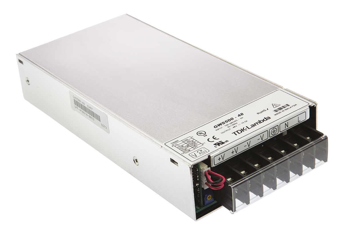 TDK-Lambda Switching Power Supply, GWS500-48, 48V dc, 10.5A, 504W, 1 Output, 120 → 373 V dc, 85 → 265 V