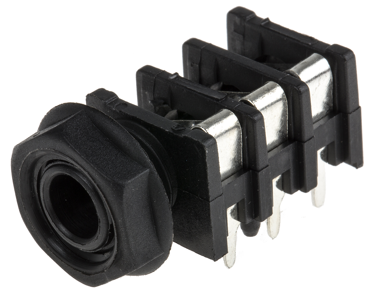 RS PRO Jack Connector 6.35 mm PCB Mount Stereo Socket, 3Pole