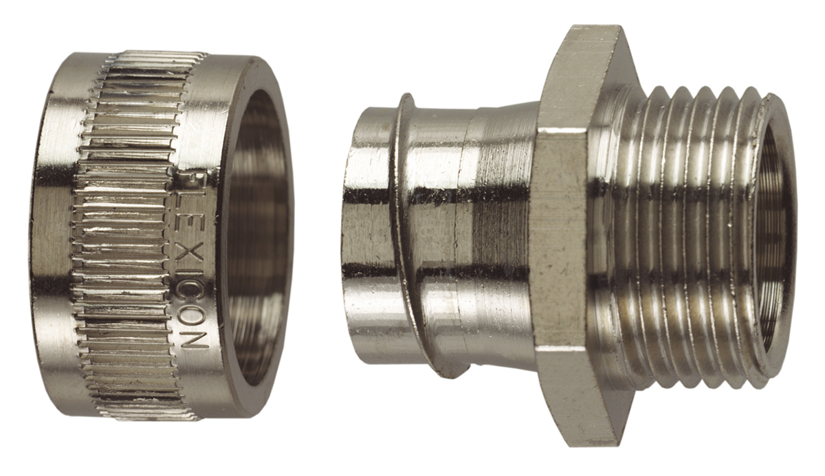 Flexicon Fixed External, Conduit Fitting, 12mm Nominal Size, M16, Nickel Plated Brass IP40 rating