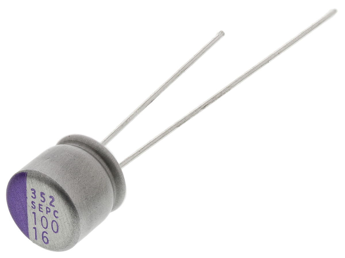 Panasonic 100μF Through Hole Polymer Capacitor, 16V dc
