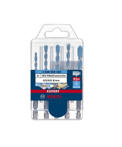 Bosch 5-Piece Twist Drill Bit Set for Multi-Material, 8mm Max, 5.5mm Min, Carbide Tipped Bits