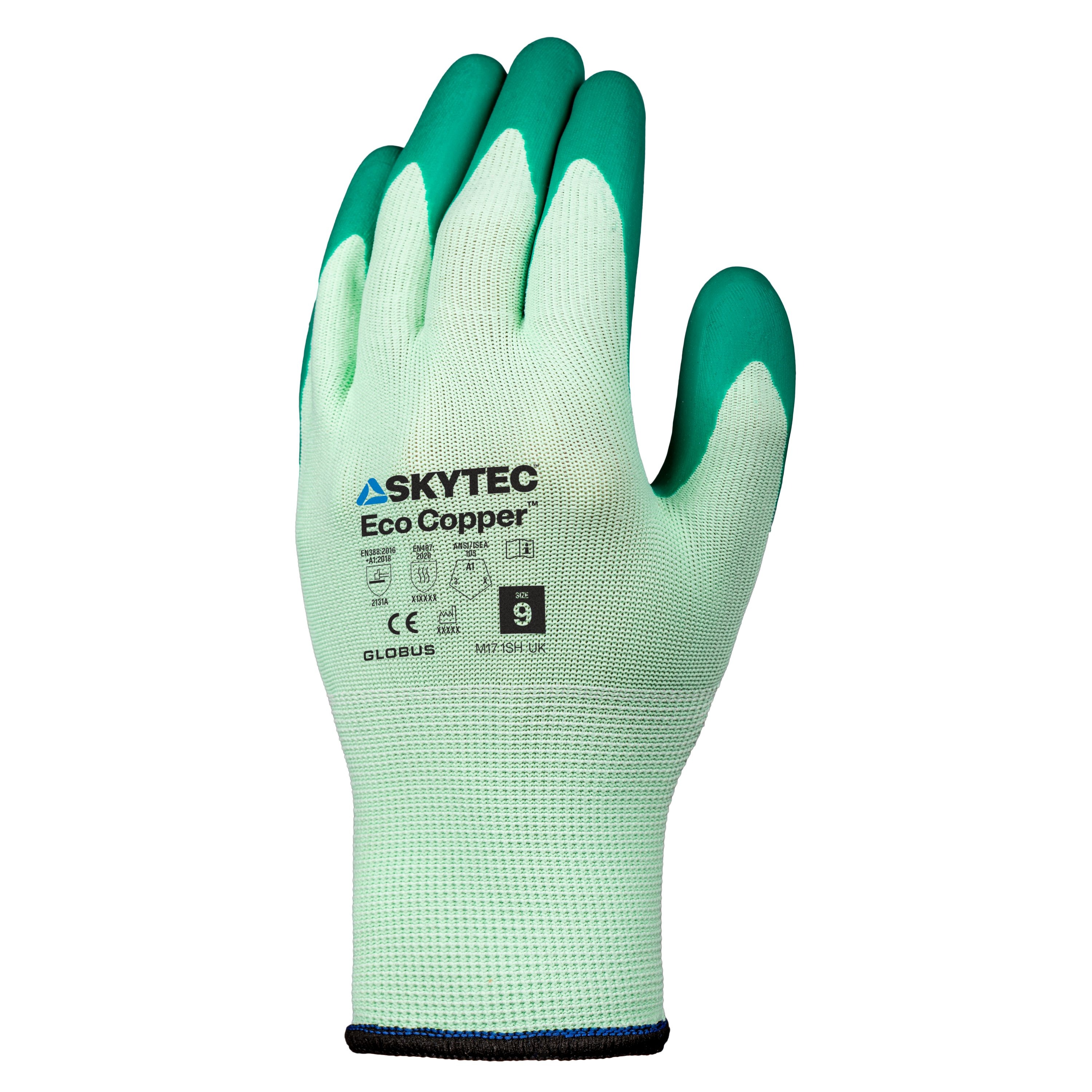 Skytec Green Polyester Recycled Polyester Latex Gloves, Size M, Latex Coating