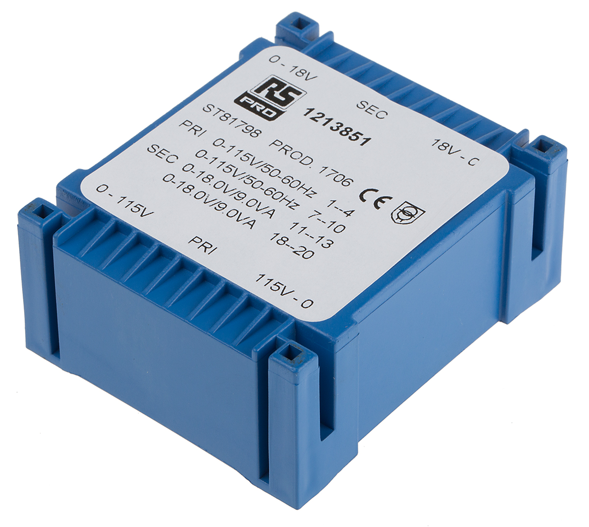 RS PRO 2 x 18V ac 2 Output PCB Mount PCB Transformer, 18VA