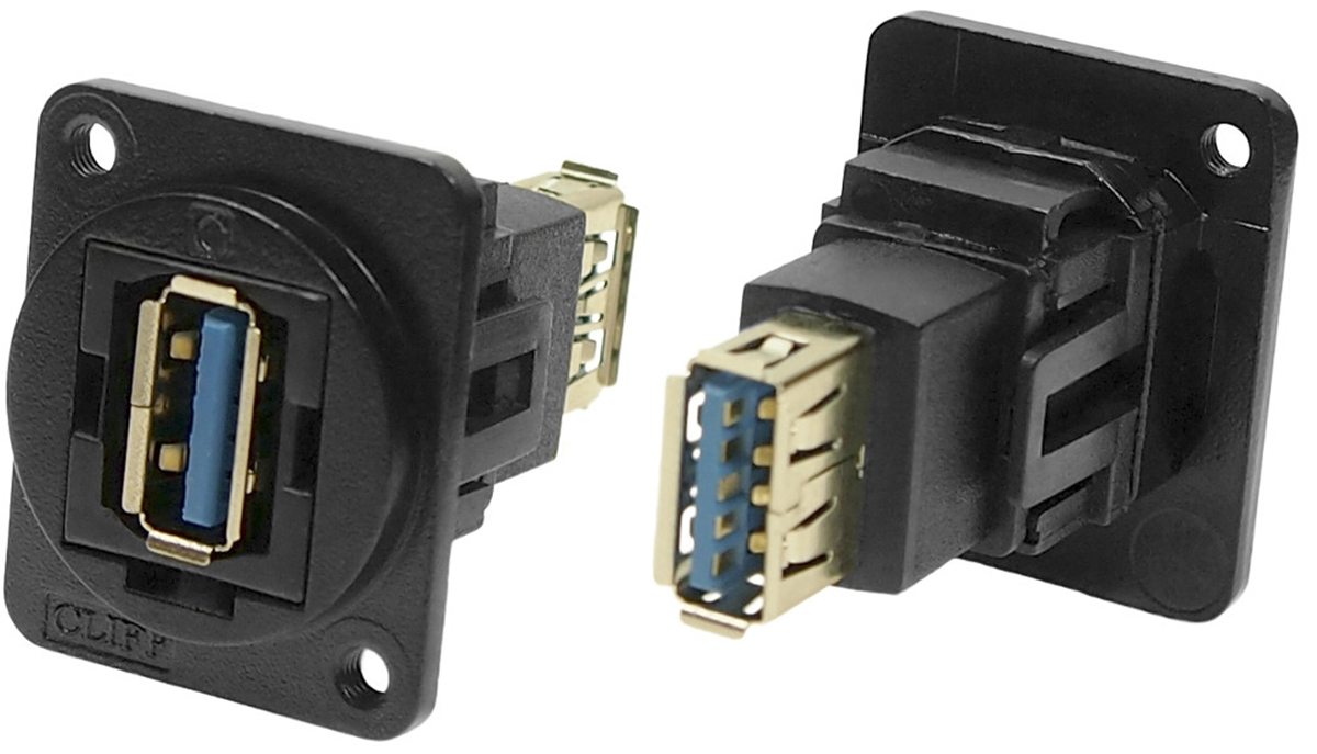 RS PRO Straight, Panel Mount, Socket to Socket- Dual Port Type A to A 3.0 USB Connector