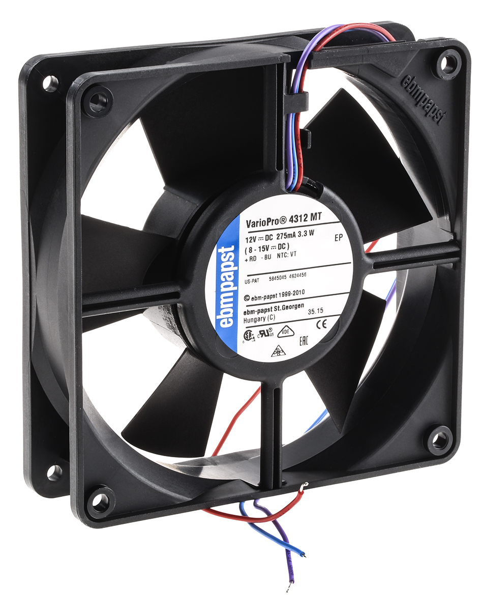 ebm-papst 4300 Series Axial Fan, 12 V dc, DC Operation, 138m³/h, 3.3W, 70mA Max, 119 x 119 x 32mm