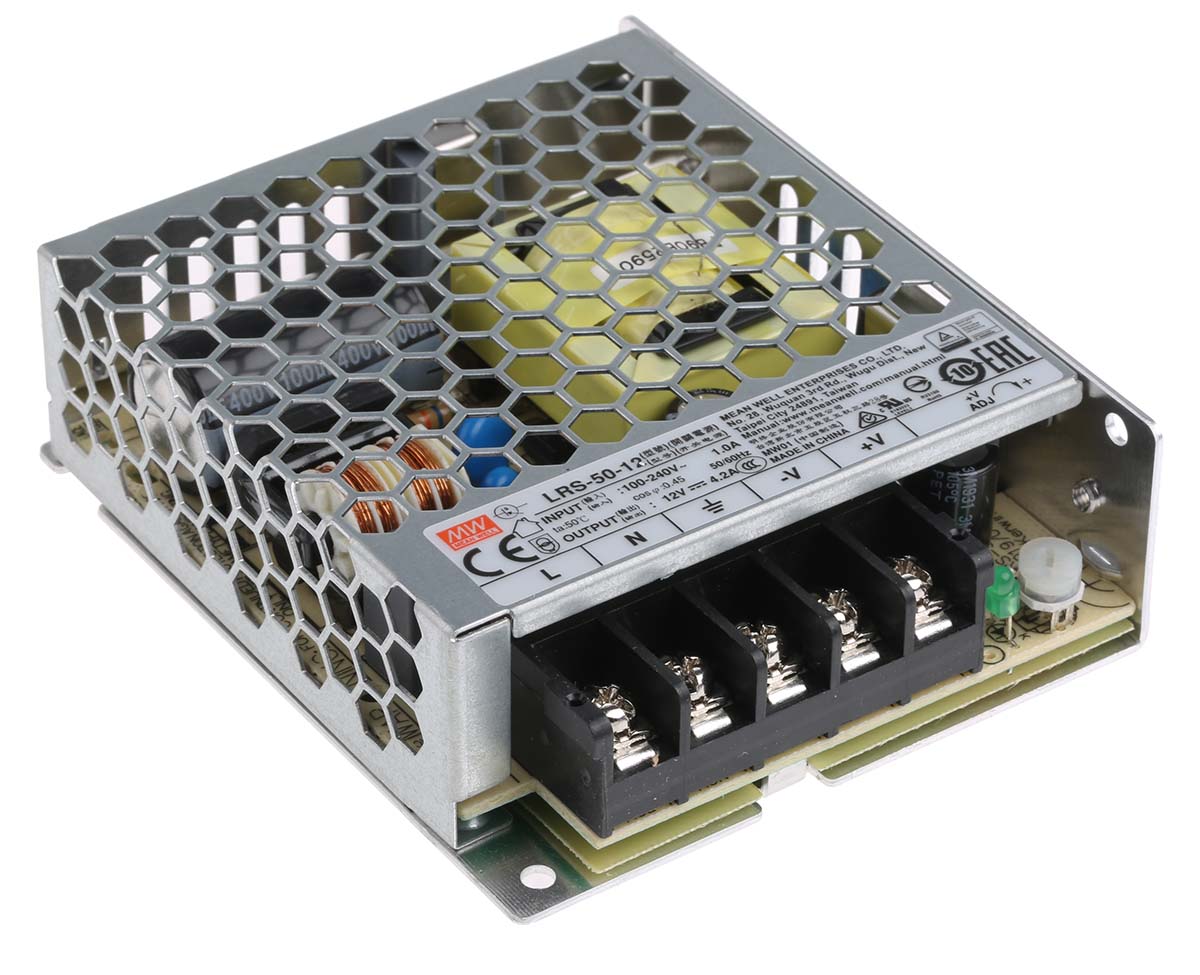 MEAN WELL Switching Power Supply, LRS-50-12, 12V dc, 4.2A, 50W, 1 Output, 120 → 373 V dc, 85 → 264 V ac