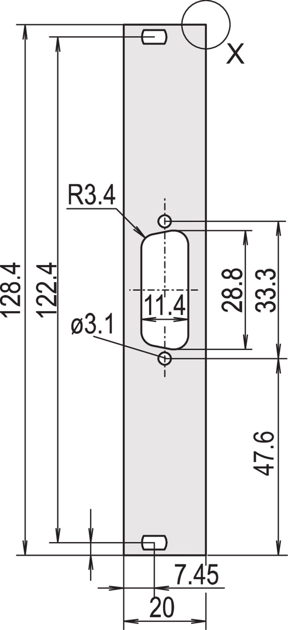 nVent SCHROFF 30118 Series Aluminium Front Panel, 128.4 x 19.98mm