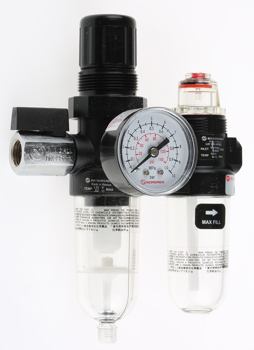 Norgren G 1/4 FRL, Automatic Drain, 40μm Filtration Size - Without Pressure Gauge
