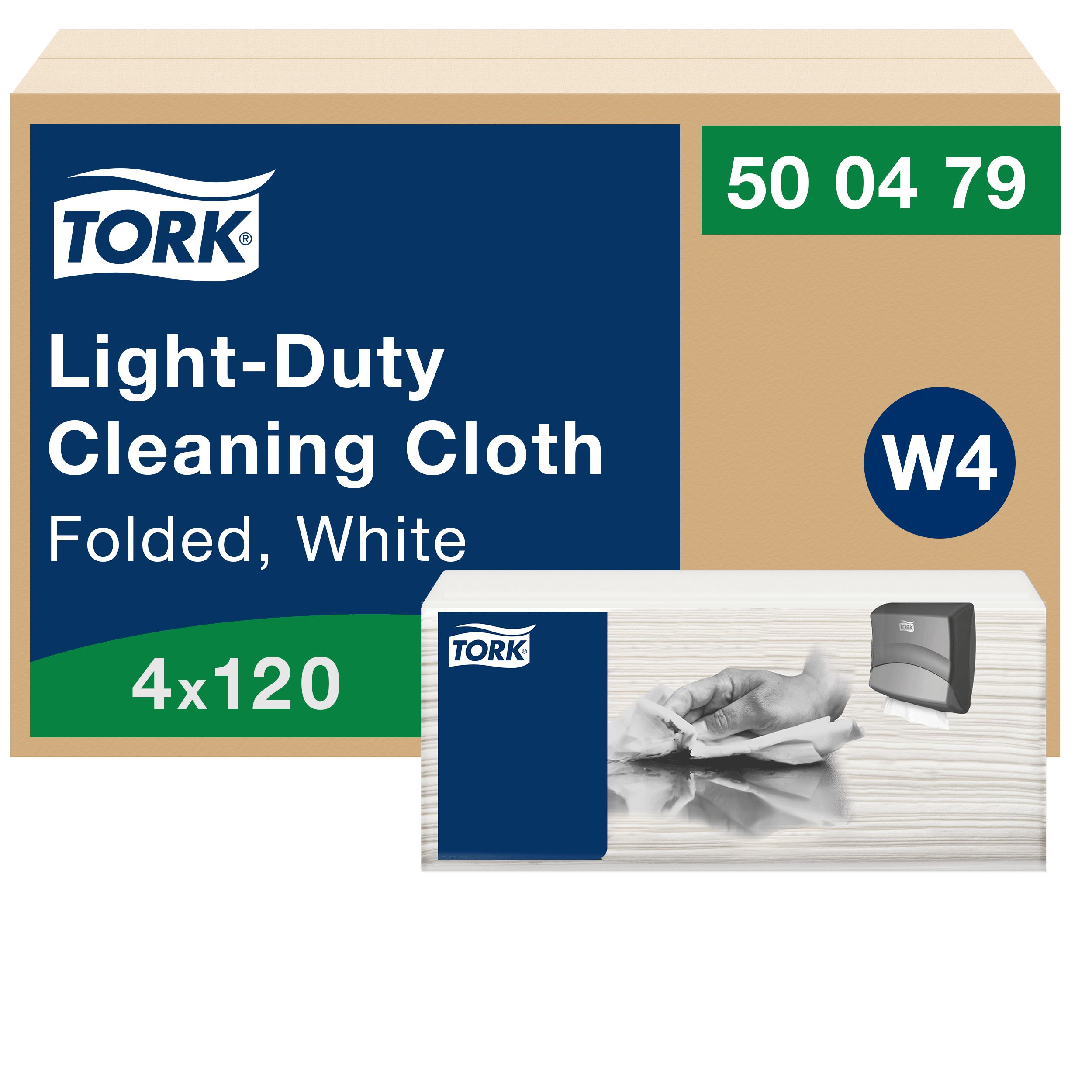 Tork White Cotton Cloths for General Purpose, Dry Use, Roll of 4 x 120 Wipes, 41.5cm, Repeat Use