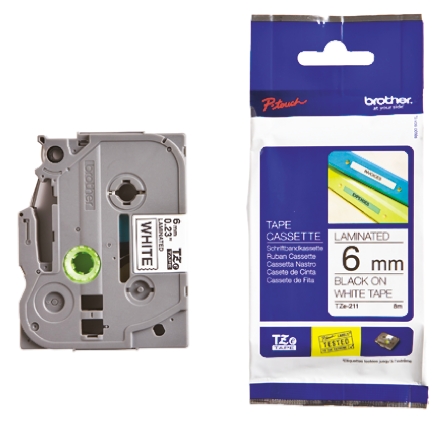 Brother Black on White Label Printer Tape, 8 m Length, 6 mm Width