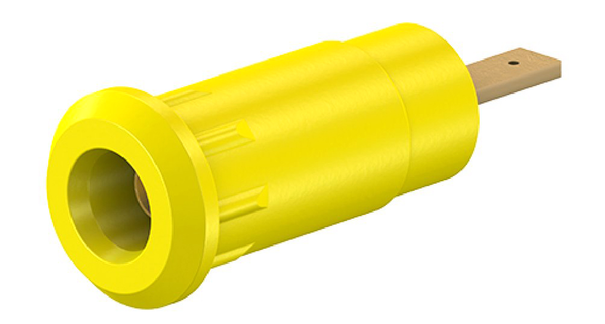 Staubli Yellow Female Banana Socket, 2mm Connector, Press Fit Termination, 10A, 600V, Gold Plating
