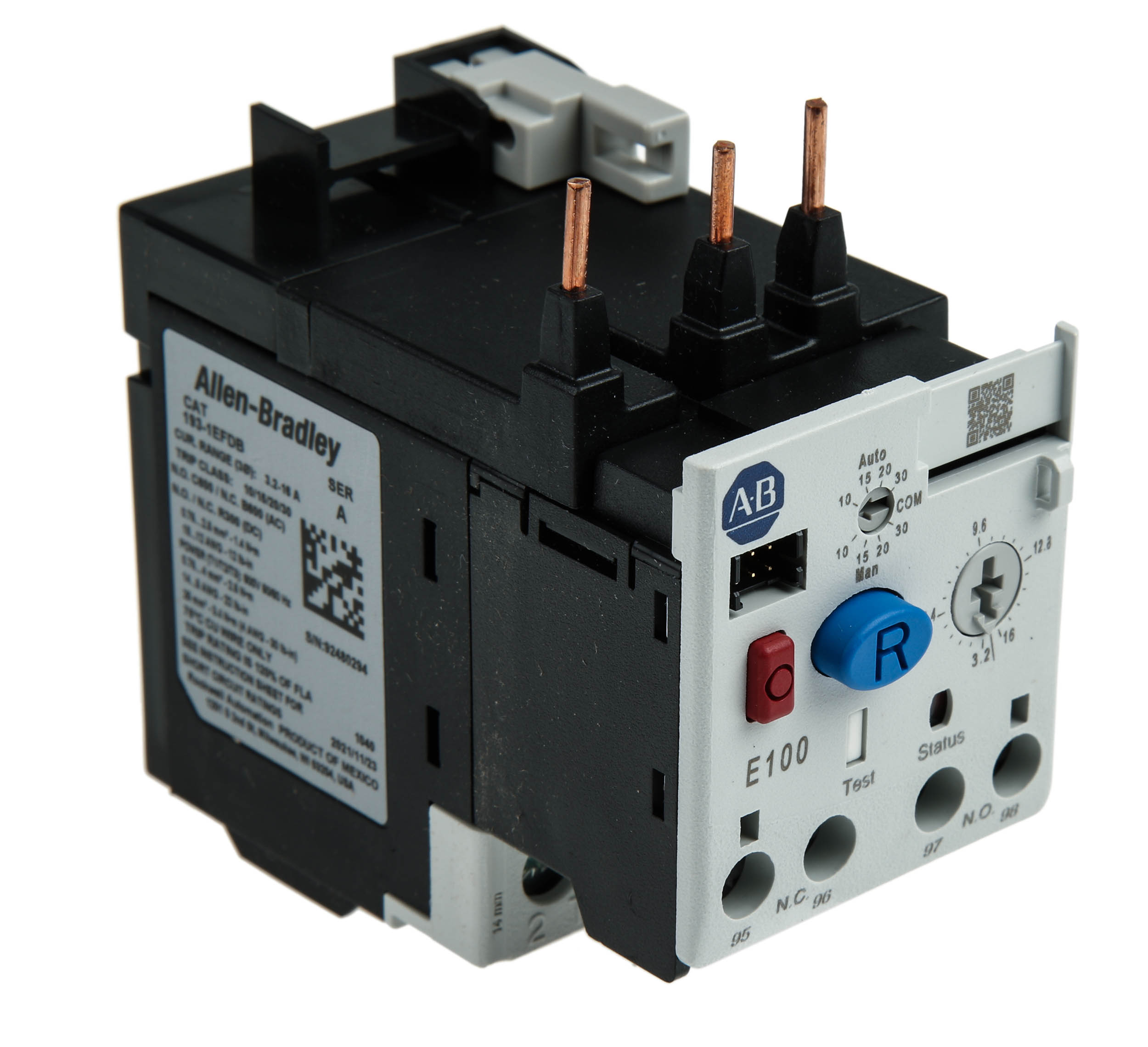 Allen Bradley Overload Relay 1NC + 1NO, 3.2 → 16.0 A F.L.C, 16 A Contact Rating, 3P, E100