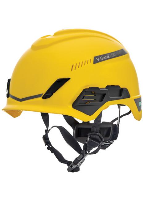 MSA Safety V-Gard H1 Black, Yellow Safety Helmet with Chin Strap, AdjustableVentilated