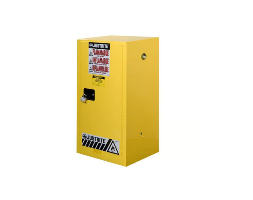 Justrite Yellow Steel Lockable 1 Door Flammable Cabinet, 1118mm x 591mm x 457mm