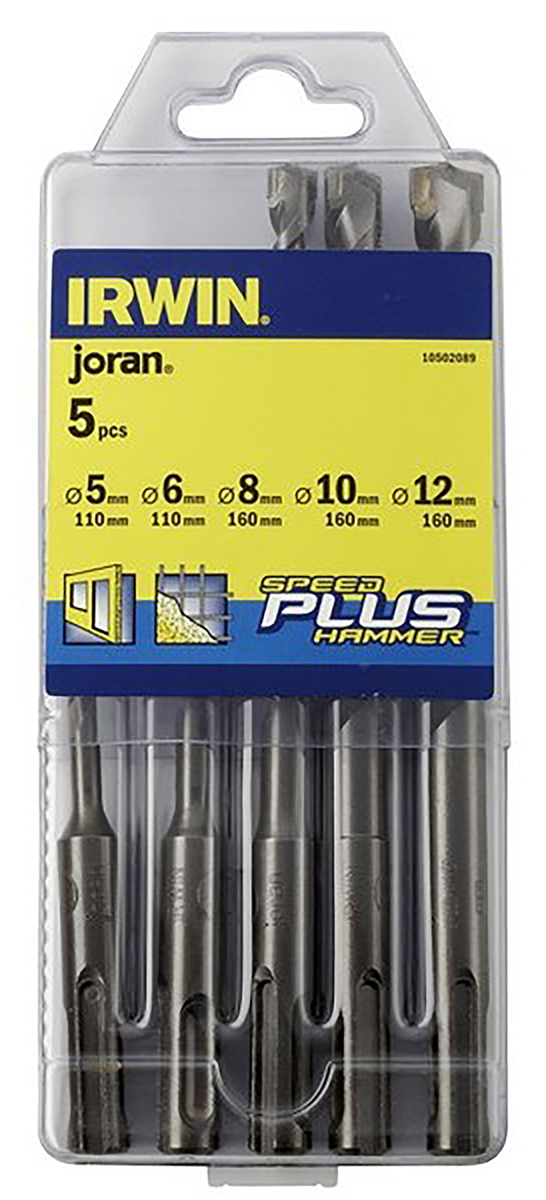Irwin 5-Piece SDS Drill Bit Set for Masonry, 12mm Max, 5mm Min, Tungsten Carbide Tipped Bits