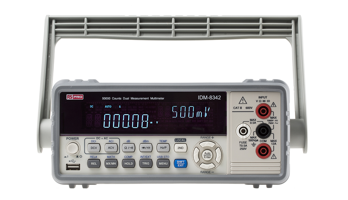 RS PRO IDM8342 Bench Digital Multimeter, True RMS, 10A ac Max, 10A dc Max, 750V ac Max - UKAS Calibrated