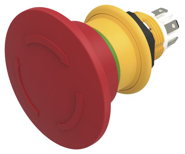 EAO 61 Compact Series Twist Release Emergency Stop Push Button, Panel Mount, 16mm Cutout, 1NC + 2NO, IP67, IP69K