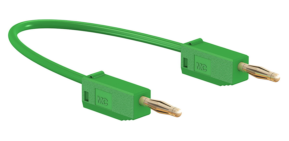 Staubli 2 mm Connector Test Lead, 10A, 30 V ac, 60V dc, Green, 500mm Lead Length