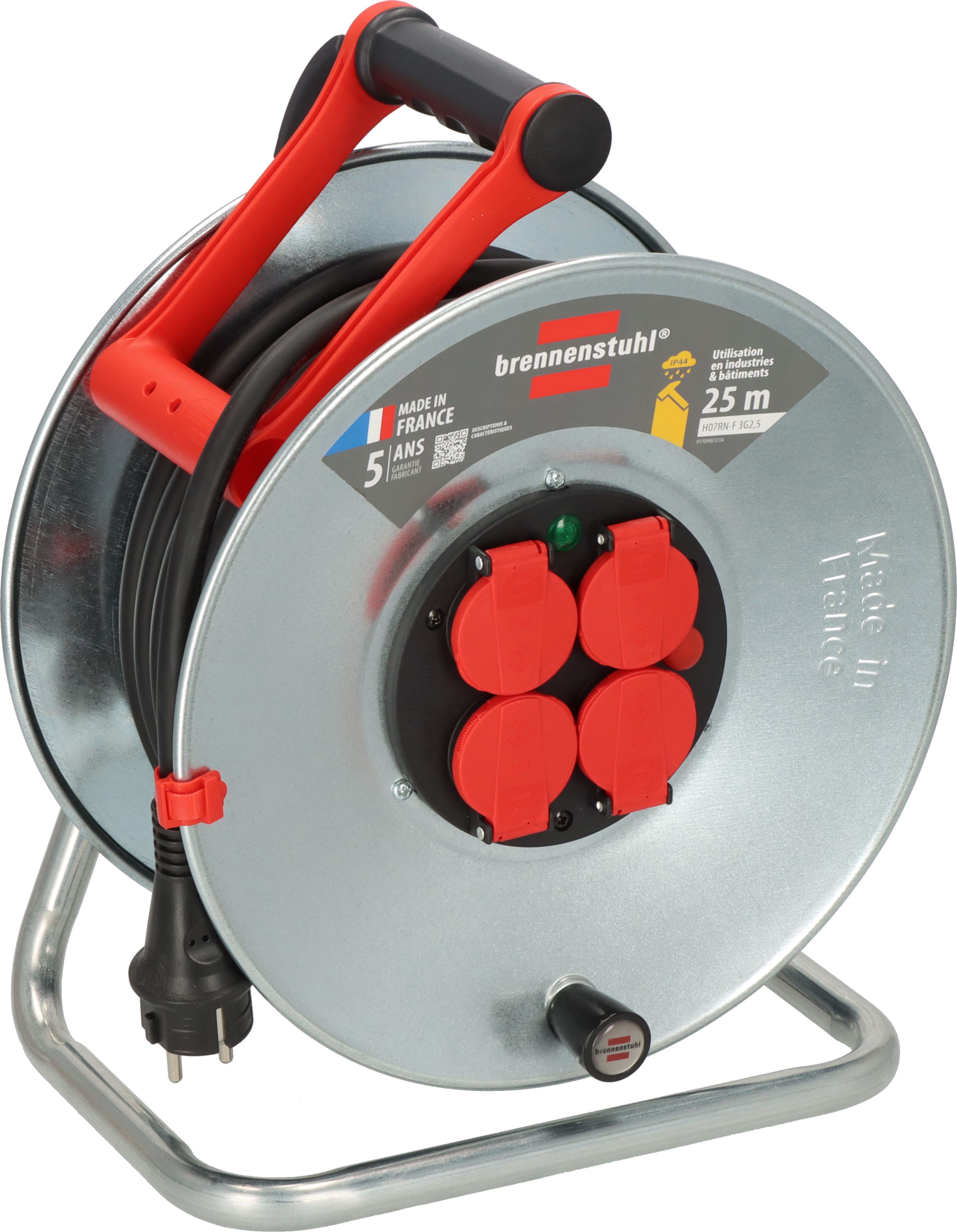 brennenstuhl 25m 4 Socket Type E - French Cable Reel Open Reel, 230 V, IP44