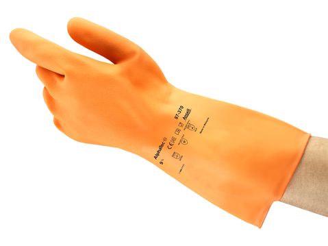 Ansell 87-370 Orange Cotton Work Gloves, Size 6.5, Latex Coating