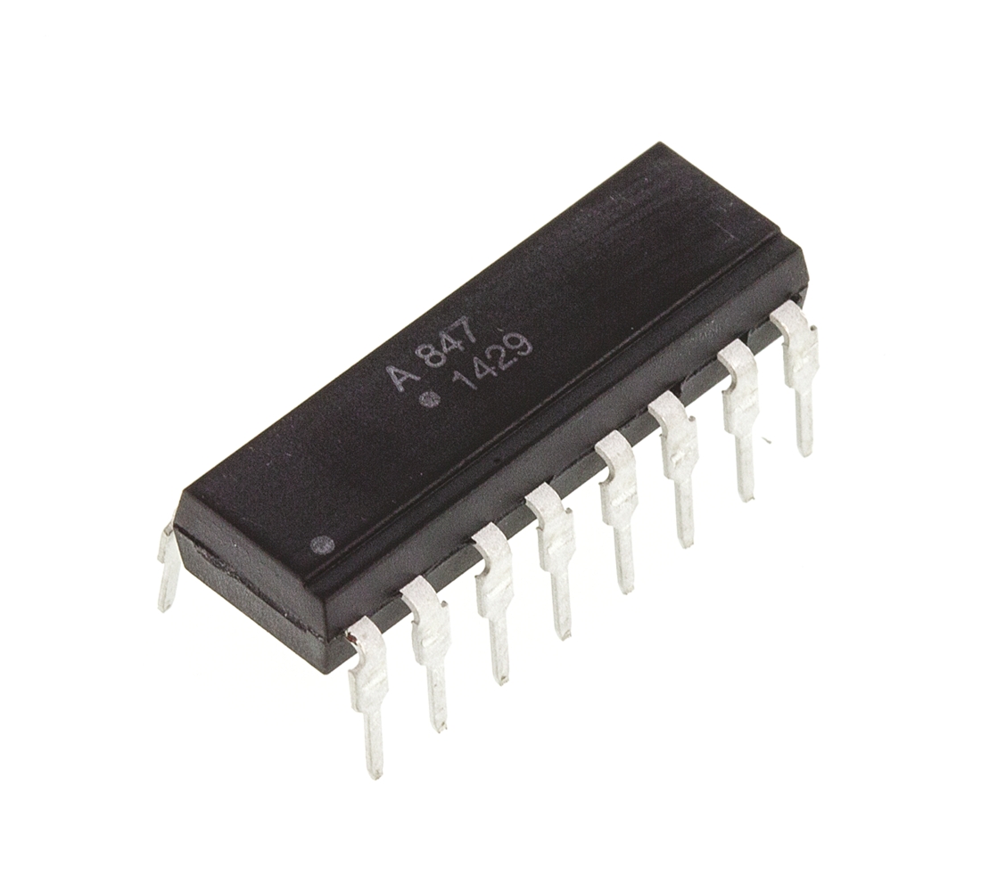 Broadcom, ACPL-847-000E DC Input Transistor Output Quad Optocoupler, Through Hole, 16-Pin PDIP