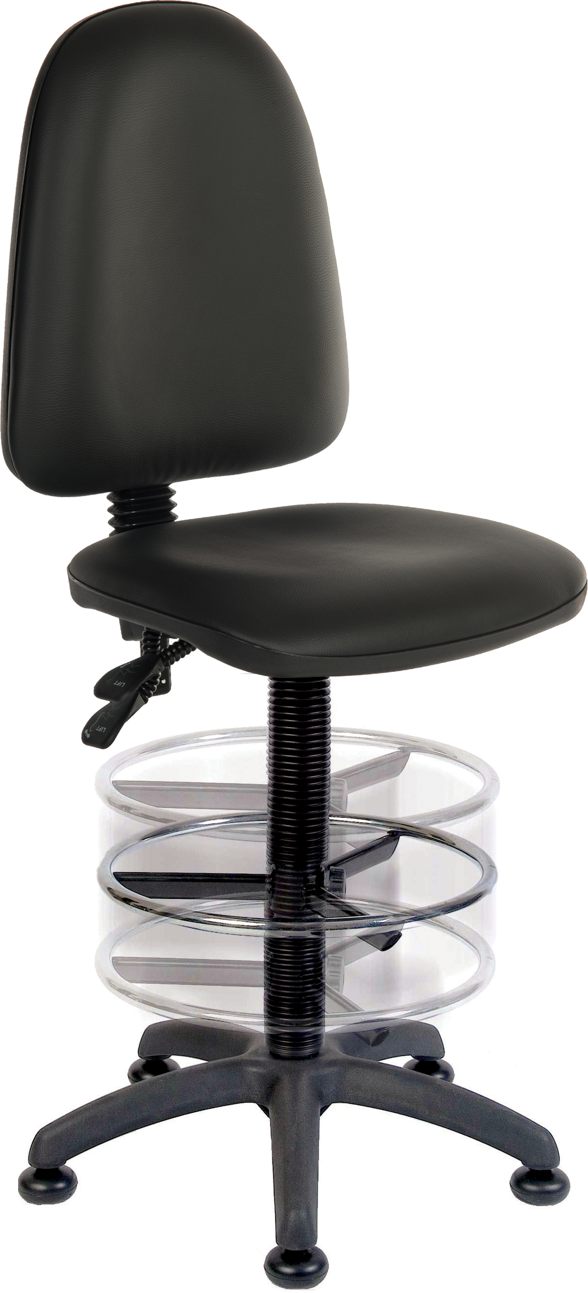 RS PRO Black Polyurethane Drafting Chair, 100kg Weight Capacity