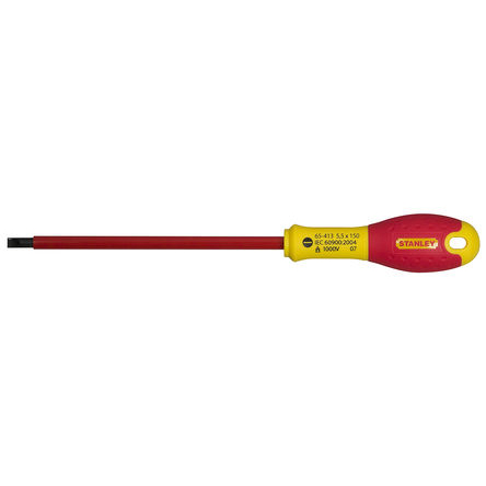 Stanley Slotted Insulated Screwdriver, 5.5 mm Tip, 150 mm Blade, VDE/1000V
