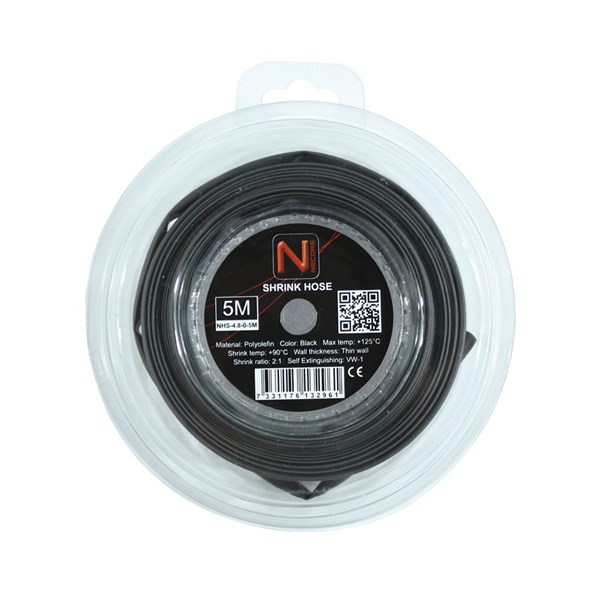 NEMIQ Heat Shrink Tube, Black 4.8mm Sleeve Dia. x 5m Length 2:1 Ratio, NHS Series