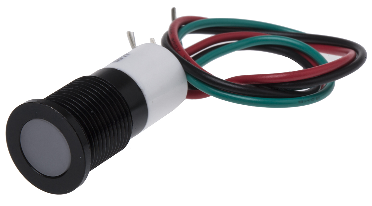 RS PRO Panel Mount Indicator, 12V dc, 14mm Mounting Hole Size, Lead Wires Termination, IP67