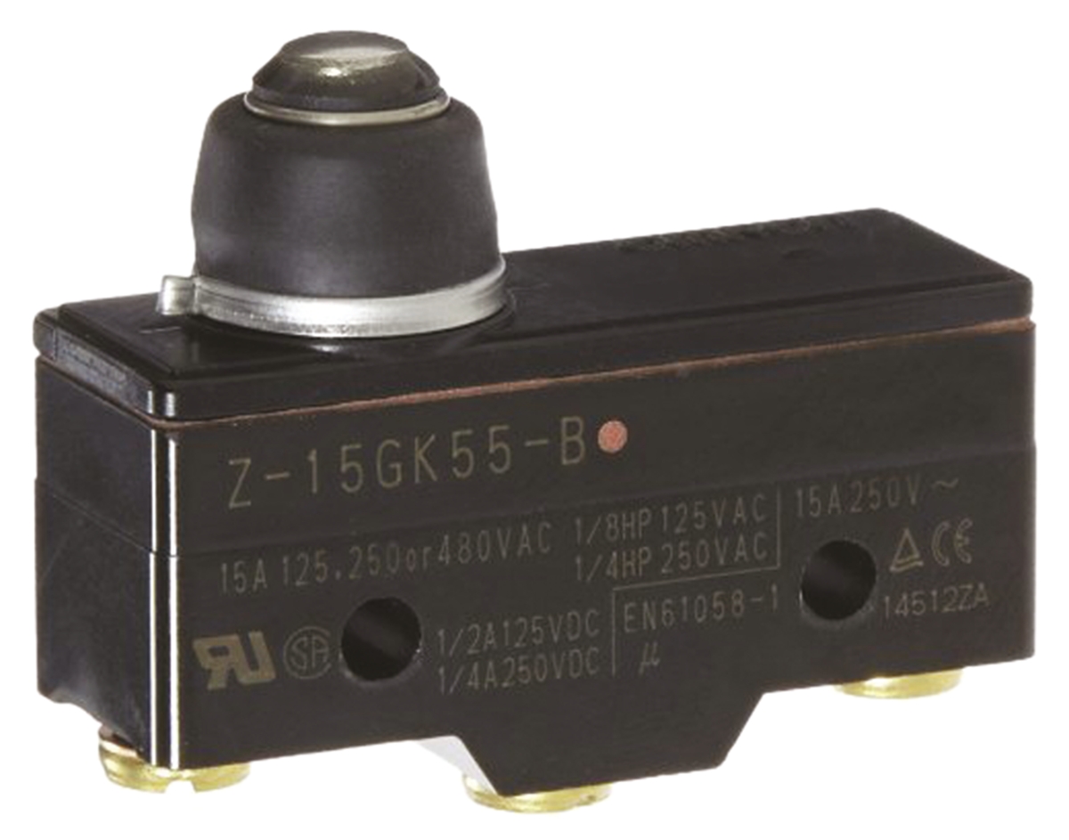 Omron Z Series Coil Spring Limit Switch, NO/NC, IP62, SPDT, Thermosetting Resin Housing, 500V ac Max, 15A Max