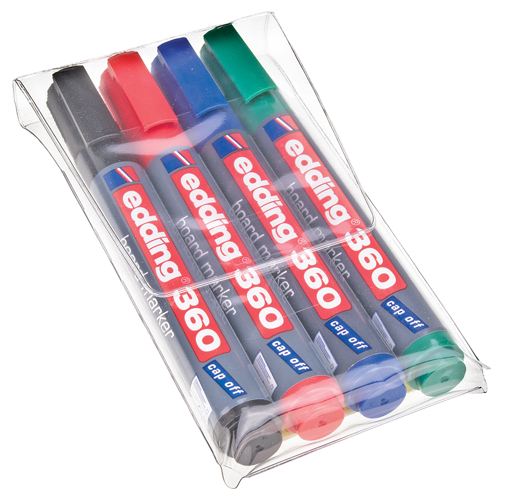Edding White Board Pen, 4 Assorted, 1.5 → 3 mm Tip Size