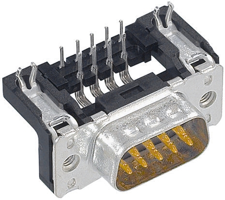 HARTING 25 Way Right Angle Through Hole D-sub Connector Plug, 2.76mm Pitch, with 4-40 UNC Threaded Inserts, Boardlocks