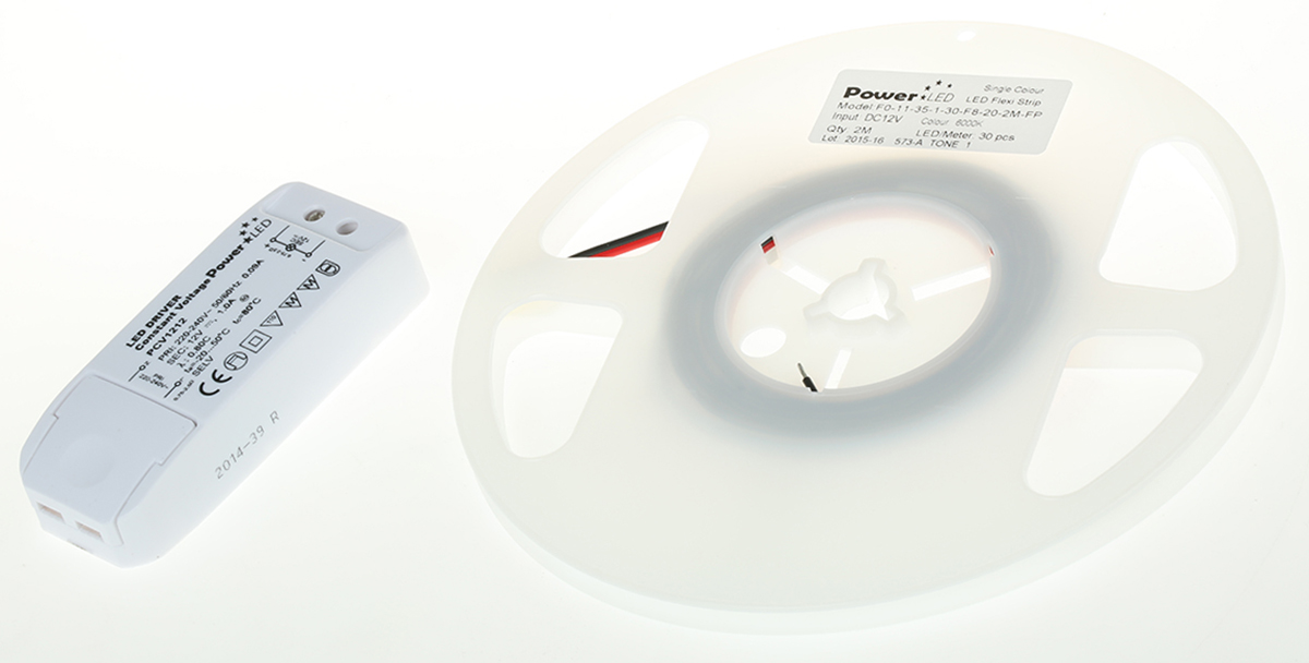 PowerLED 12V White LED Strip Light, 6000K Colour Temp, 2m Length