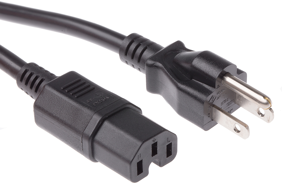 RS PRO IEC C15 Socket to Type B Japanese Plug Power Cord, 2m