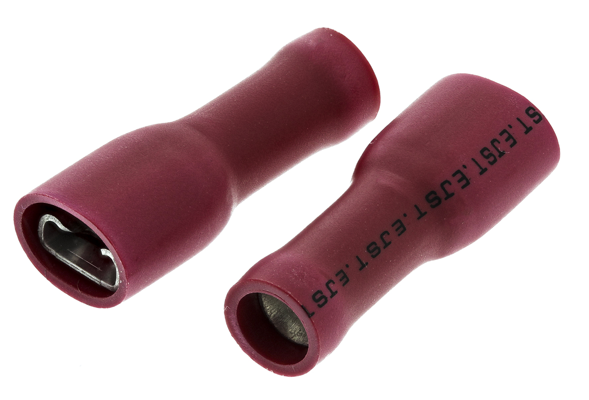 JST FLVDDF Red Insulated Female Spade Connector, Receptacle, 4.75 x 0.5mm Tab Size, 0.25mm² to 1.65mm²