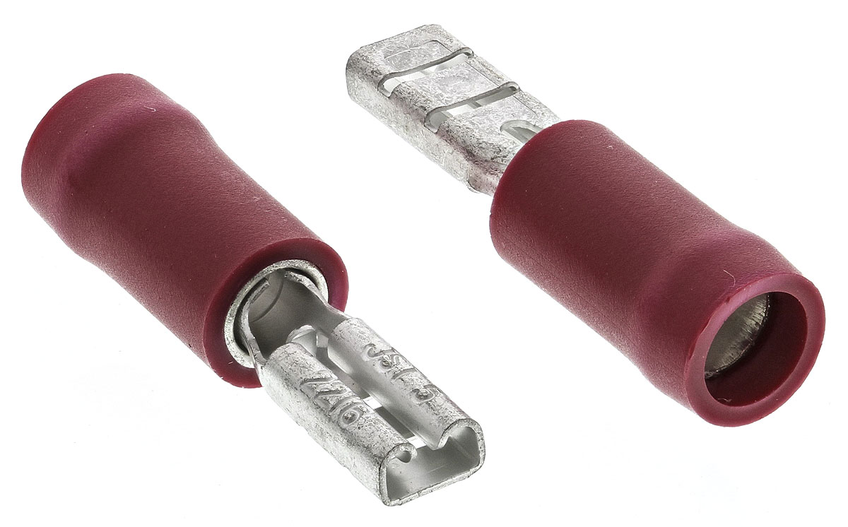 JST FVDDF Red Insulated Female Spade Connector, Receptacle, 2.79 x 0.5mm Tab Size, 0.25mm² to 1.65mm²