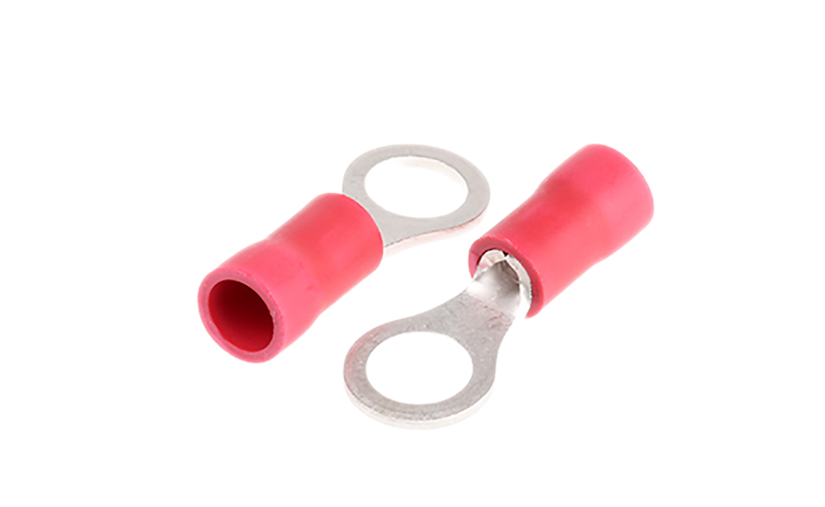 JST, FV Insulated Ring Terminal, M5 (#10) Stud Size, 0.25mm² to 1.65mm² Wire Size, Red