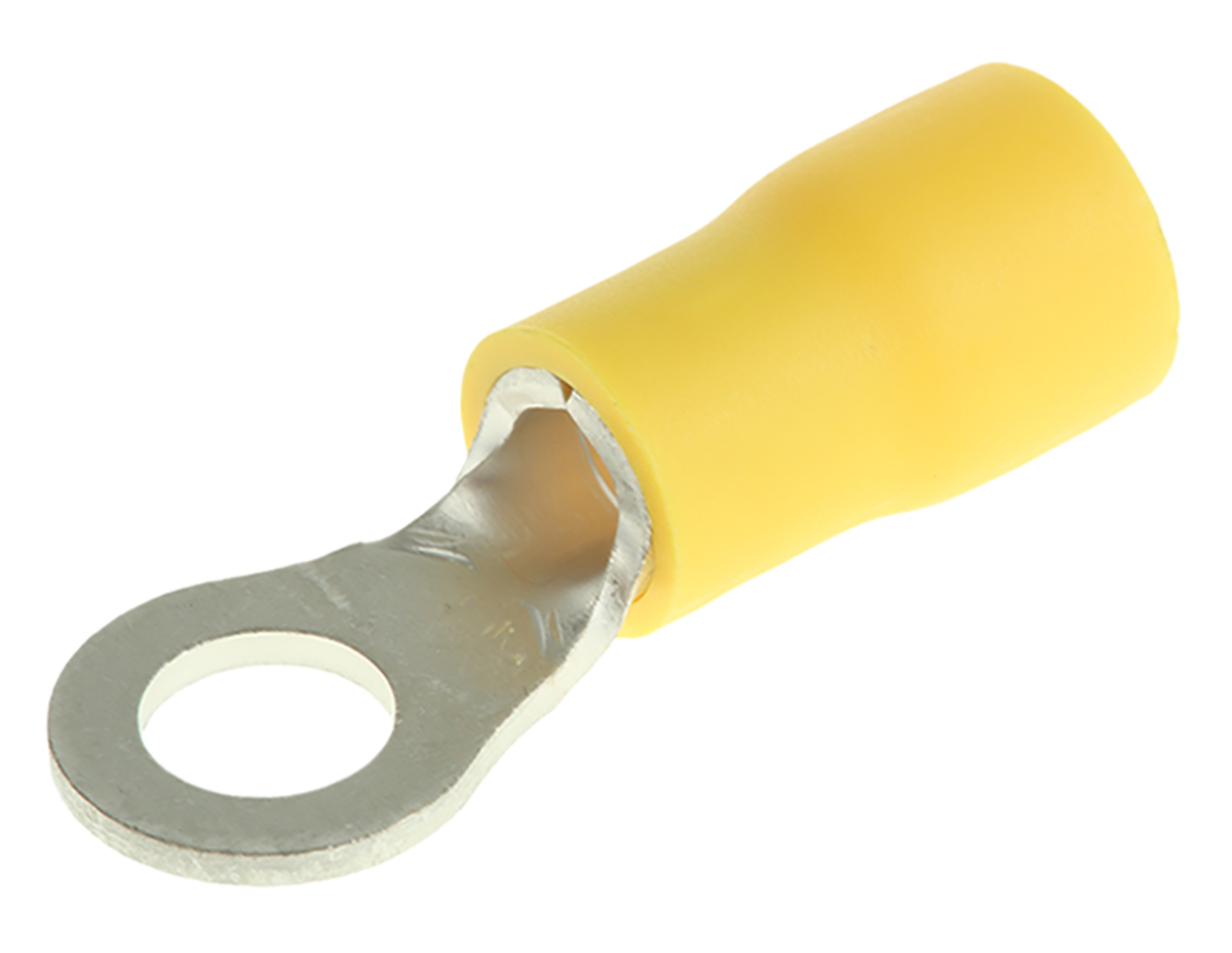JST, FV Insulated Ring Terminal, M5 (#10) Stud Size, 2.6mm² to 6.6mm² Wire Size, Yellow