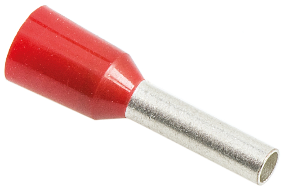 JST, GTR Insulated Crimp Bootlace Ferrule, 8mm Pin Length, 1.7mm Pin Diameter, 1.5mm² Wire Size, Red