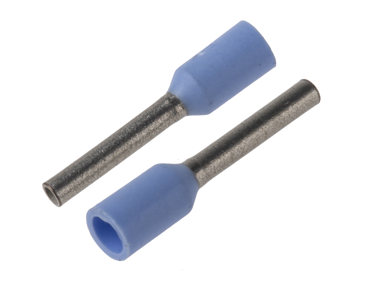 JST, GWE Insulated Crimp Bootlace Ferrule, 6mm Pin Length, 0.8mm Pin Diameter, 0.25mm² Wire Size, Light Blue