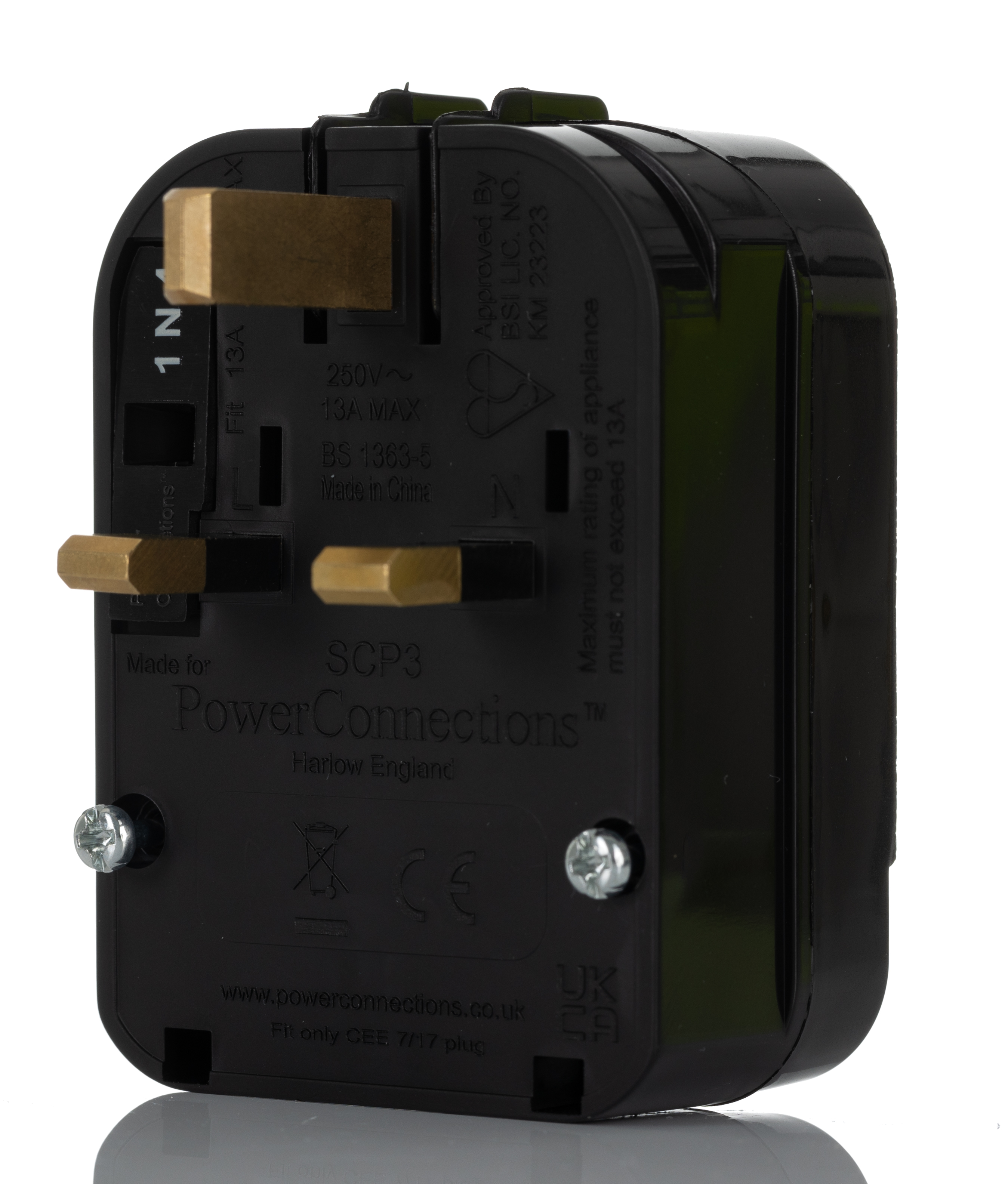 PowerConnections Europe to UK Mains Connector Converter, Rated At 13A